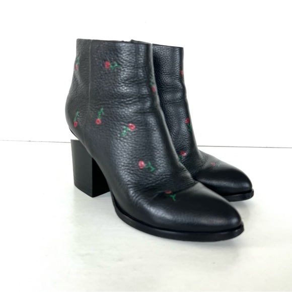ALEXANDER WANG Gabi Red Rose w Black Leather Silver Cutout Heel Ankle Boot Sz 38 - Picture 2 of 14